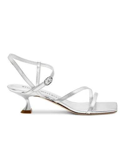 Stuart Weitzman Women's Oasis 50mm Metallic Leather Sandals In Silver