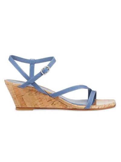 Stuart Weitzman Oasis 50 Sandals Womens Blue Square Toe Wedge Heel Htat1047