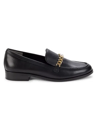 Stuart Weitzman Women's Owen Chain Leather Loafers In Black