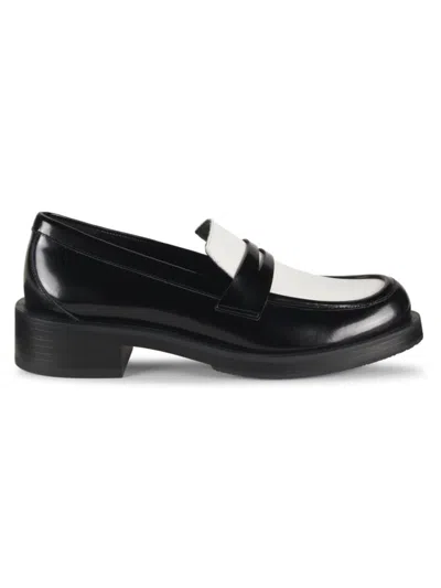 Stuart Weitzman Women's Palmer 40mm Brushed Leather Stacked Heel Loafers In Black White