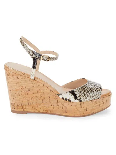 STUART WEITZMAN WOMEN'S PALMINA SNAKESKIN EMBOSSED LEATHER WEDGE HEEL SANDALS