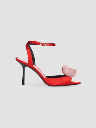 Stuart Weitzman Women's Paloma 85mm Appliqué Leather & Satin Sandals In Red
