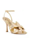 Stuart Weitzman Paradise 100 Flower Metallic Leather Stiletto Sandals In Golden