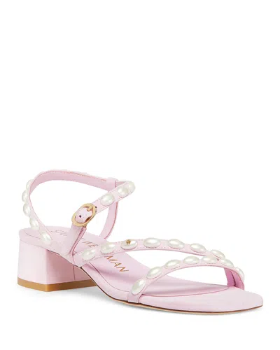 Stuart Weitzman Pearlita 35 Faux Pearl-embellished Suede Sandals In Blossom