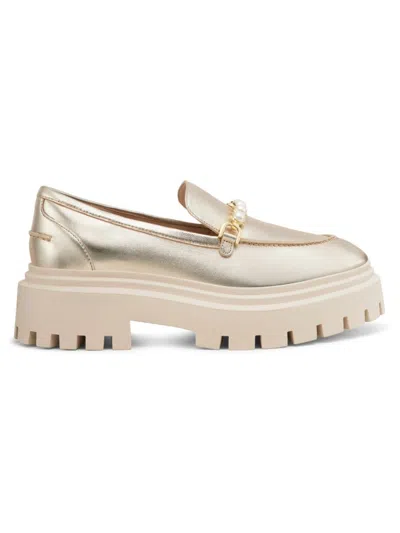 Stuart Weitzman Perla Ulra Lug Leather Loafer In Gold