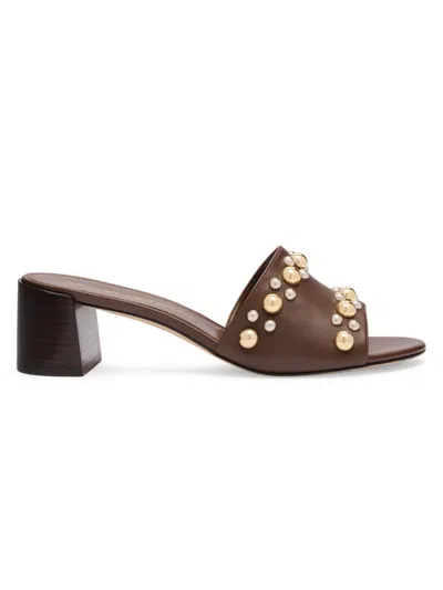 Stuart Weitzman Perry Leather Slide Sandal In Brown