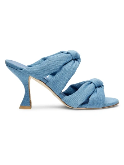 Stuart Weitzman Women's Playa 85mm Knotted Denim Slides In Washed Denim