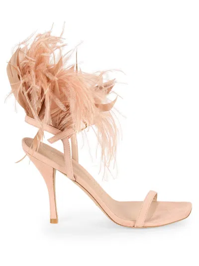 Stuart Weitzman Women's Plume Feather Trim Suede Sandals In Pink