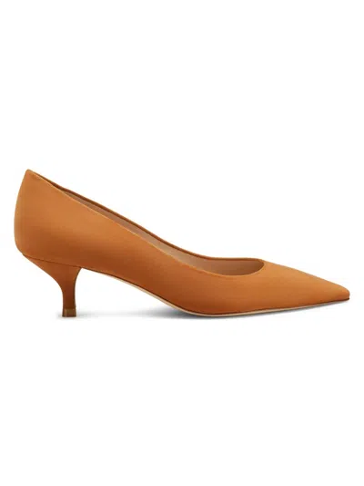 Stuart Weitzman Women's Power 50mm Suede Kitten-heel Pumps In Orange