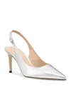 Stuart Weitzman 75mm Stuart Power Metallic Leather Slingback Pumps In Silver