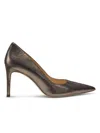 Stuart Weitzman 85mm Stuart Power Leather Noir Pumps In Gold