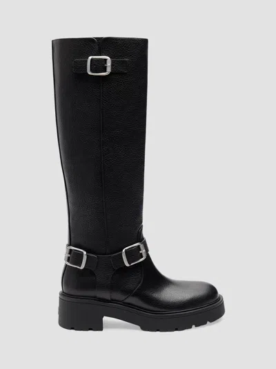 Stuart Weitzman Ren Moto Leather Knee-high Boots In Black
