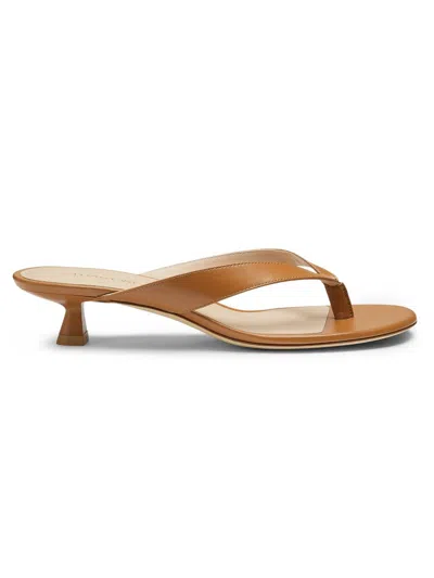 Stuart Weitzman Rio Leather Kitten-heel Thong Sandals In Brown