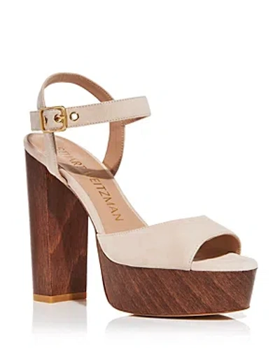 Stuart Weitzman Women's Ryder 95mm Suede Platform Sandals In Oat/walnut