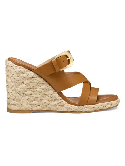 Stuart Weitzman 105mm Sai Leather Espadrille Wedge Sandals In Brown
