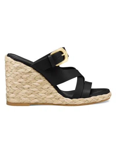 Stuart Weitzman Women's Sai 105mm Leather Espadrille Wedge Sandals In Black