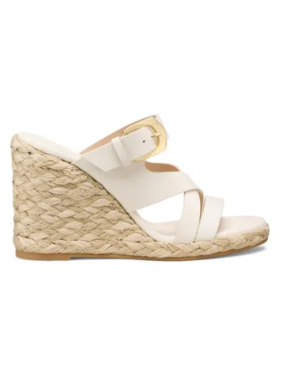 Stuart Weitzman 105mm Sai Leather Espadrille Wedge Sandals In White