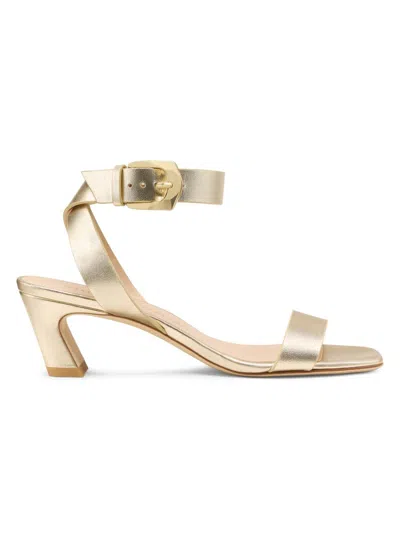 Stuart Weitzman 50mm Sai Metallic Leather Ankle-strap Sandals In Gold