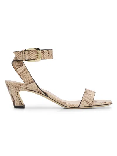 Stuart Weitzman 50mm Sai Snake-embossed Leather Ankle-strap Sandals In Neutral