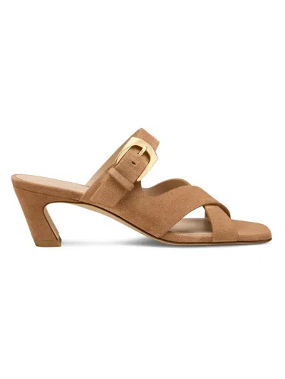 Stuart Weitzman Women's Sai 50mm Suede Block-heel Sandals In Brown