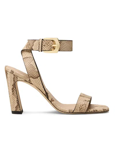 Stuart Weitzman 85mm Sai Snake-printed Leather Ankle-strap Sandals In Neutral