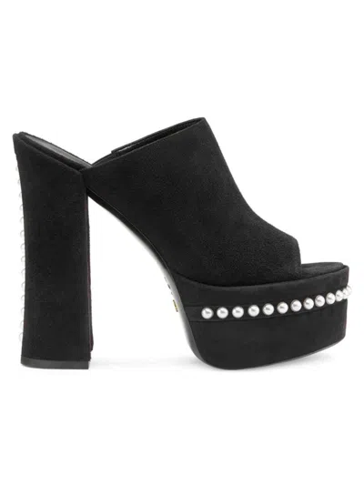 Stuart Weitzman Skyhigh Suede Pearly Platform Sandals In Black