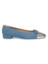 Stuart Weitzman Women's Sleek Bow Denim Flat Sandals In Blue