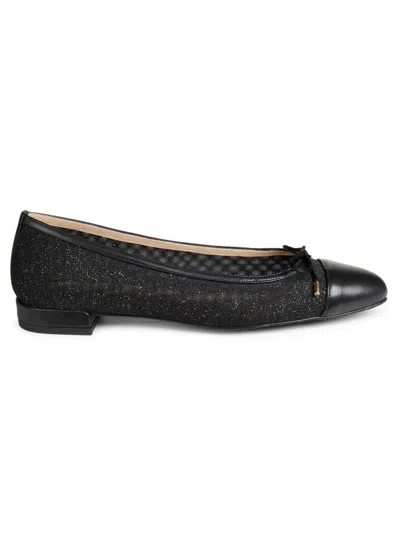 Stuart Weitzman Women's Sleek Bow Leather-trimmed Sparkle Mesh Flats In Black