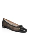 Stuart Weitzman Sleek Cap Toe Bow Flat In Black