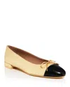 Stuart Weitzman Sleek Bow Ballet Flats Yellow Raffia And Leather In Wheat/black