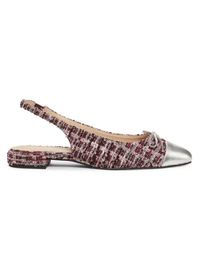 Stuart Weitzman Women's Sleek Bow Sparkle Tweed Slingback Flats In Red Multicolor