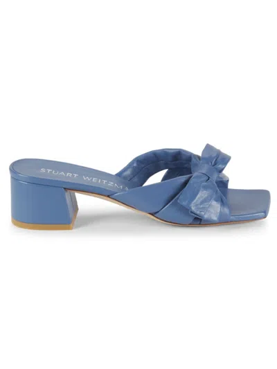 Stuart Weitzman Women's Sofia 45mm Bow Leather Sandals In Blue Steel