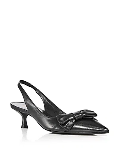 Stuart Weitzman 'tully' Black Slingback Pumps With Bow Detail In Leather Woman