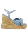 Stuart Weitzman Sofia Denim Bow Wedge Espadrille Sandals In Silver Blue