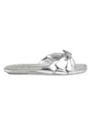 Stuart Weitzman Sofia Bow-detailed Metallic Leather Slides In Silver
