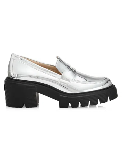 Stuart Weitzman Women's Soho 65mm Leather Lug-sole Loafers In Silver