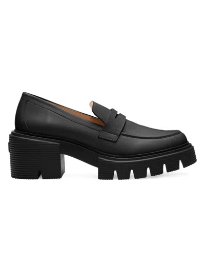 Stuart Weitzman Women's Soho Leather Lug-sole Penny Loafers In Black