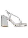 Stuart Weitzman Soiree Metallic Crystal Slingback Sandals In Silver Crystal
