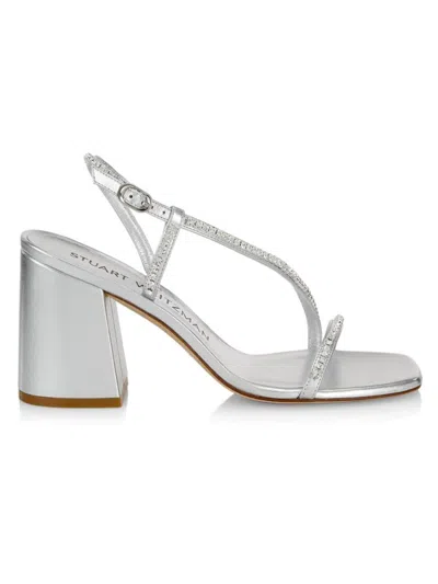 Stuart Weitzman Soiree Metallic Crystal Slingback Sandals In Silver Crystal