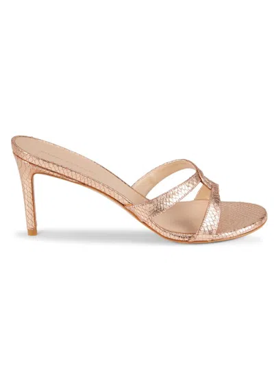 Stuart Weitzman Women's Soiree Sleek 75mm Metallic Python Embossed Leather Sandals In Ballet