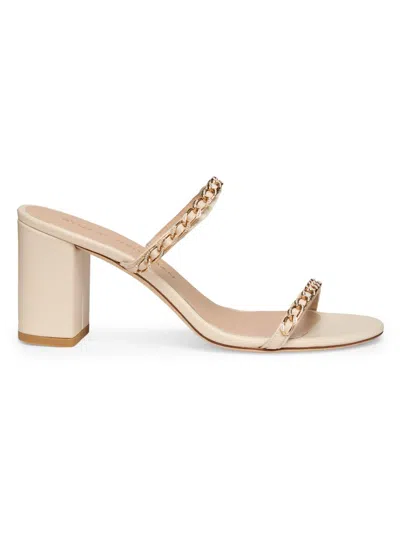 Stuart Weitzman Soluxe Crystal Leather Mule Sandals In Pink