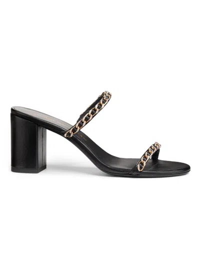 Stuart Weitzman Soluxe Crystal Leather Mule Sandals In Black