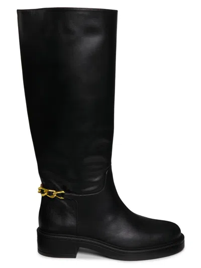 Stuart Weitzman Women's Soluxe Chain-detail Leather Boots In Black