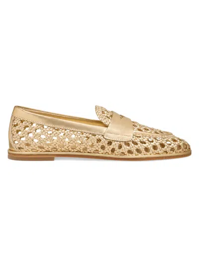 Stuart Weitzman Spencer Woven Metallic Leather Penny Loafers In Gold