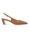 Stuart Weitzman 50mm Stassi Woven Leather Slingback Pumps In Brown