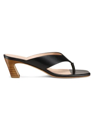 Stuart Weitzman 50mm Stassi Leather Thong Sandals In Black