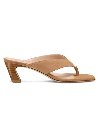 Stuart Weitzman 50mm Stassi Suede Thong Sandals In Brown