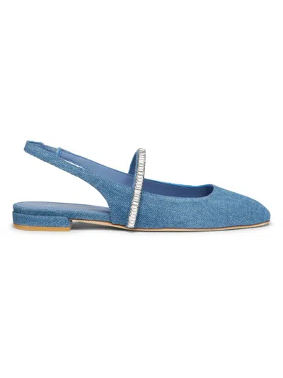 Stuart Weitzman Women's Stefanie Crystal-embellished Denim Slingback Flats In Washed/clear
