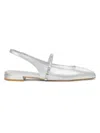 Stuart Weitzman Women's Stefanie Crystal-embellished Leather Slingback Flats In Silver