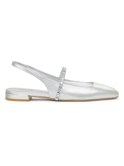 Stuart Weitzman Stefanie Metallic Slingback Ballerina Flats In Silver/clear